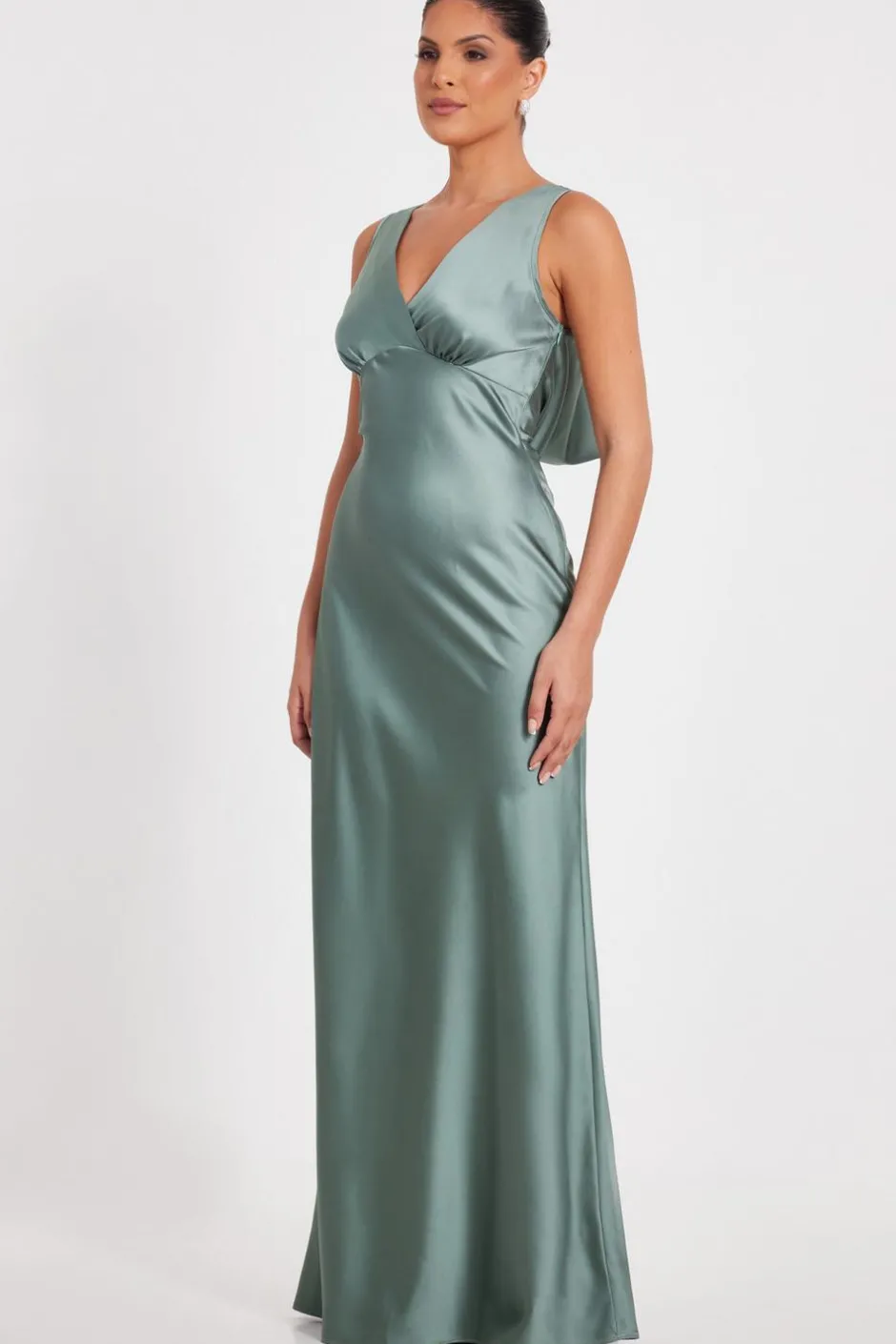 Quiz Satin Cowl Back Maxi Dress Sage Online