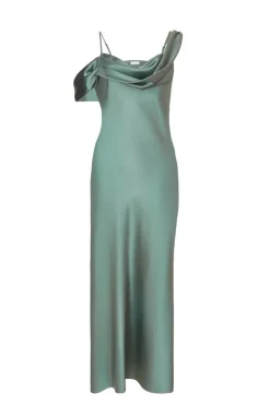 Quiz Satin Drop Shoulder Maxi Dress Sage