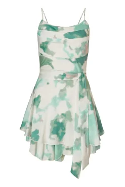Quiz Sage Satin Marble Print Playsuit Hot