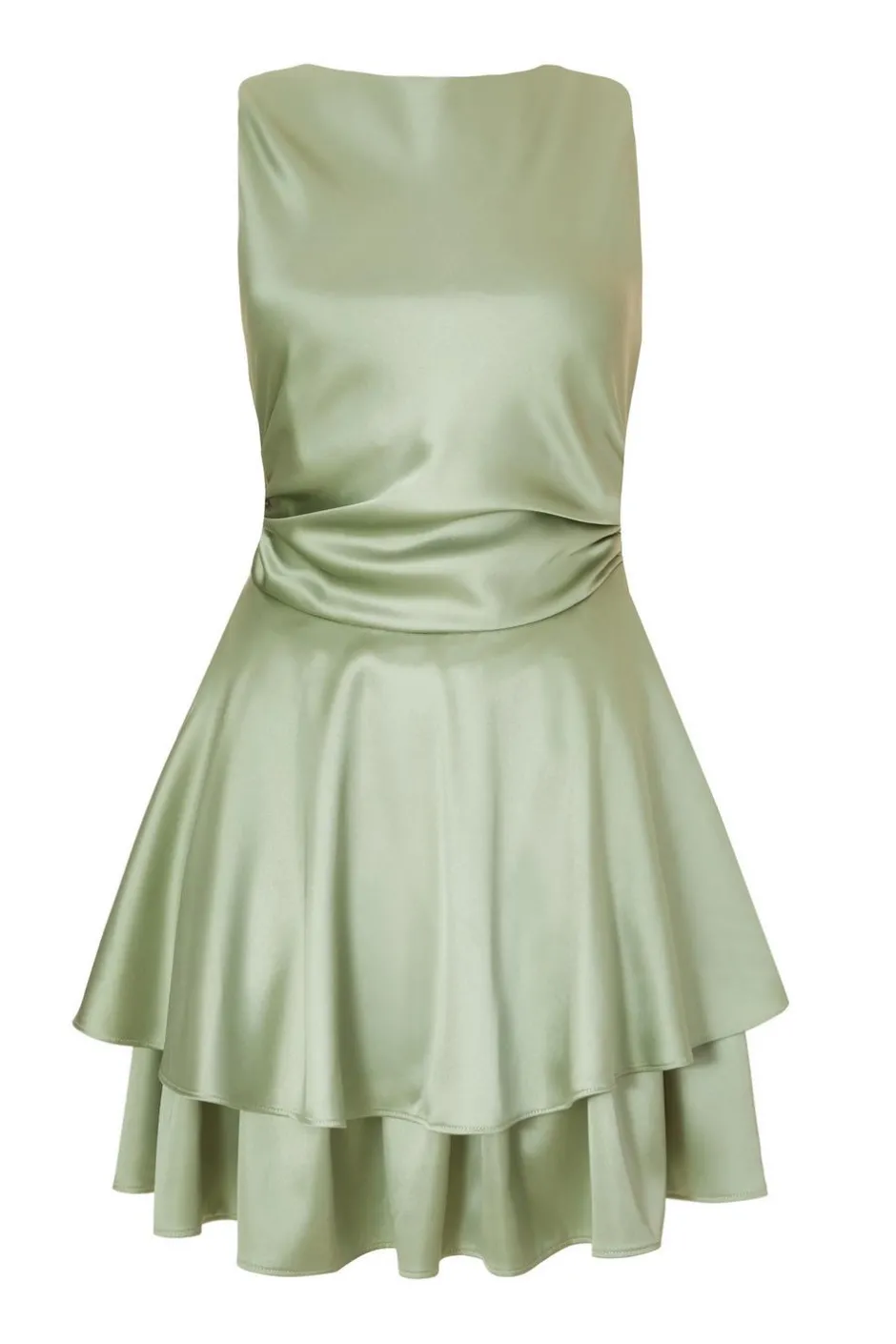 Quiz Satin Tiered Skater Dress Sage Hot