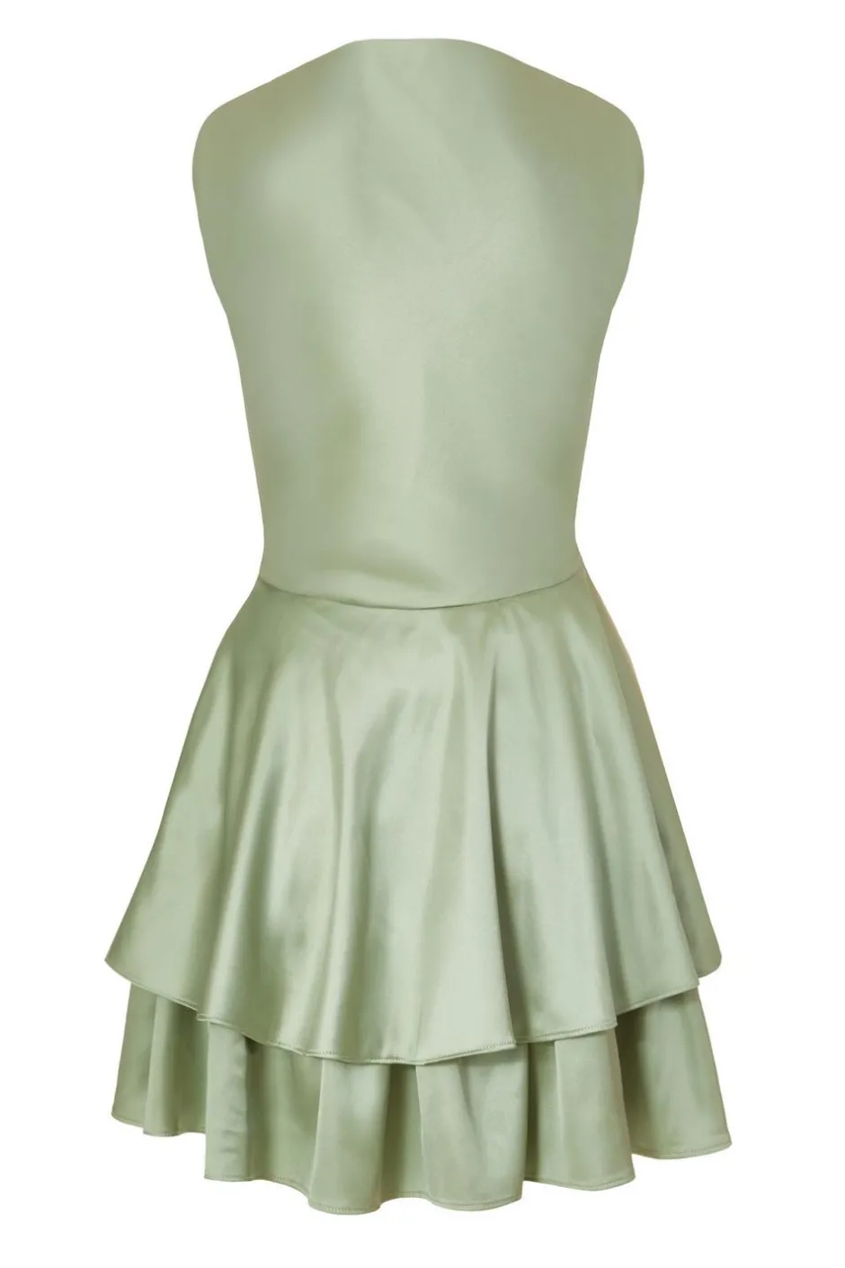 Quiz Satin Tiered Skater Dress Sage Hot