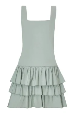 Quiz Tiered Mini Dress Sage Outlet