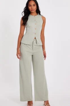 Quiz Wide Leg Trousers Sage