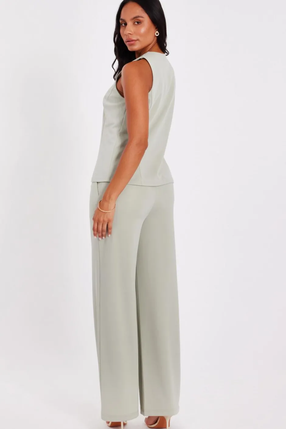Quiz Wide Leg Trousers Sage