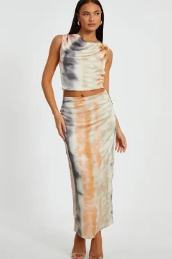 Quiz Satin Marble Print Crop Top New