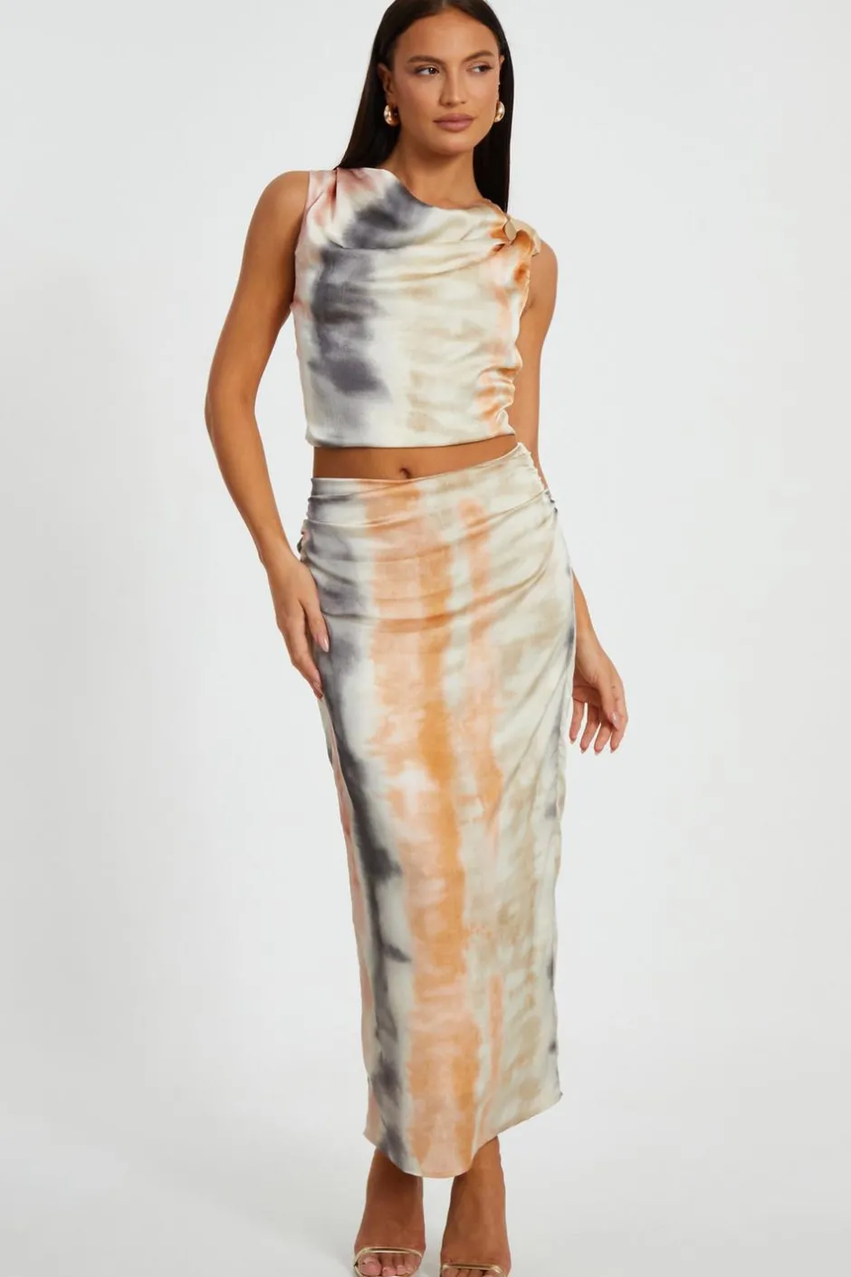 Quiz Satin Marble Print Crop Top New