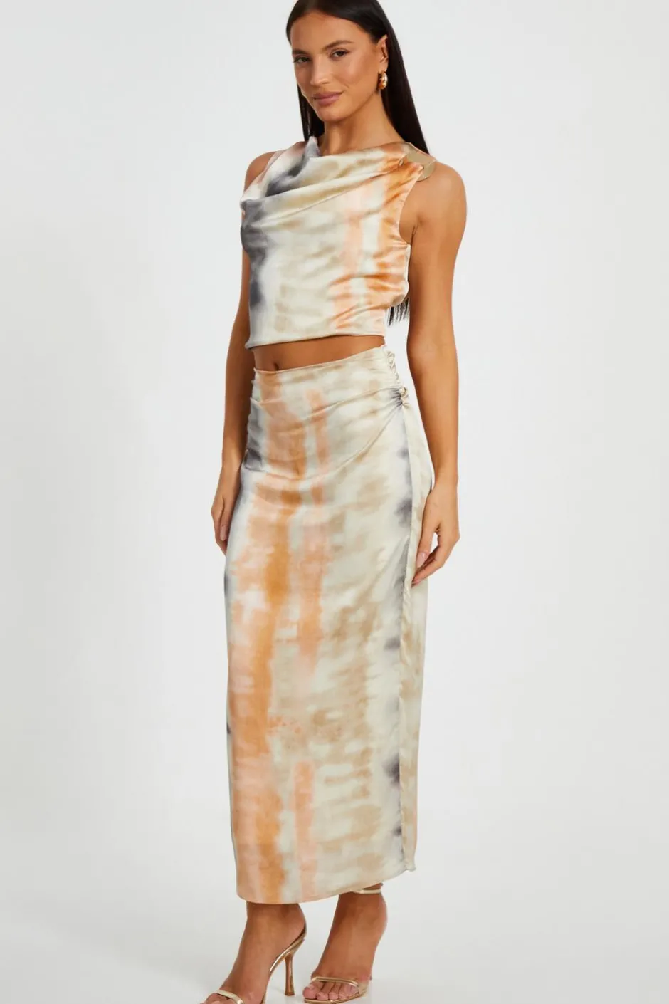 Quiz Satin Marble Print Maxi Skirt Best