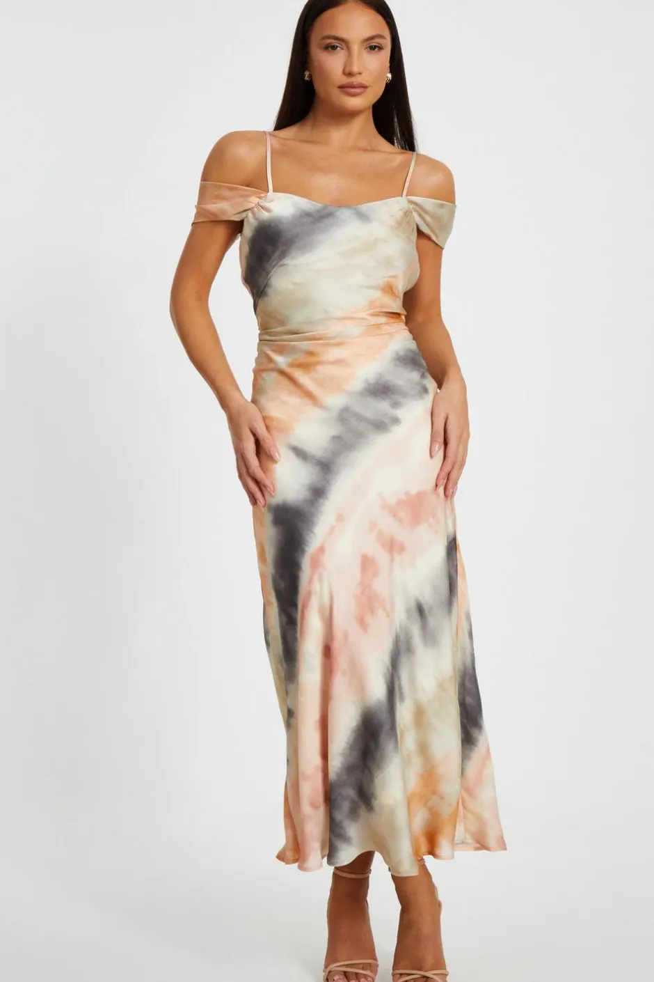 Quiz Satin Marble Print Midaxi Dress