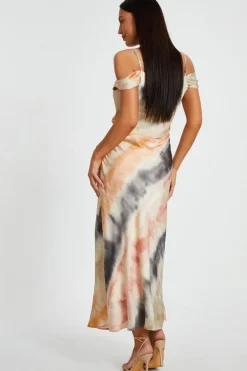 Quiz Satin Marble Print Midaxi Dress