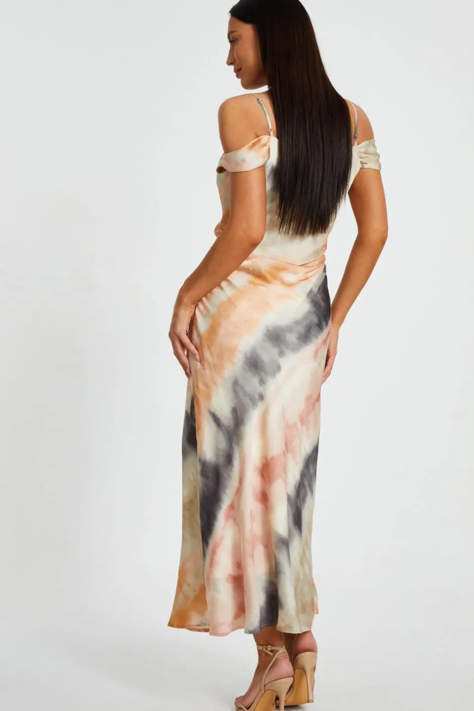 Quiz Satin Marble Print Midaxi Dress