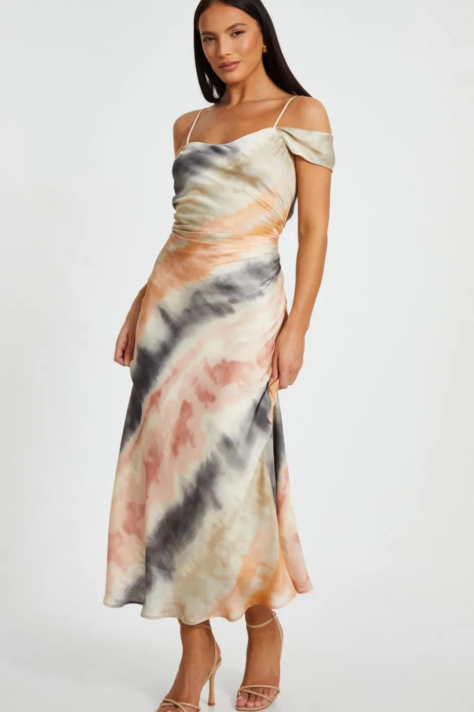 Quiz Satin Marble Print Midaxi Dress