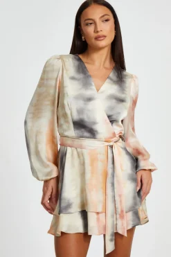 Quiz Satin Marble Print Wrap Dress Online