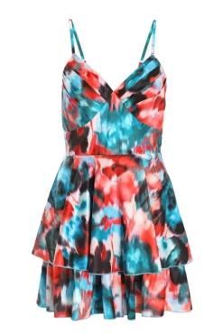 Quiz Satin Smudge Print Playsuit Sale
