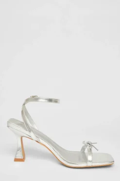Quiz Bow Detail Heels Silver Hot