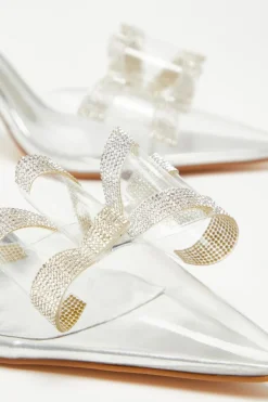 Quiz Bow Diamante Court Heels Silver Discount
