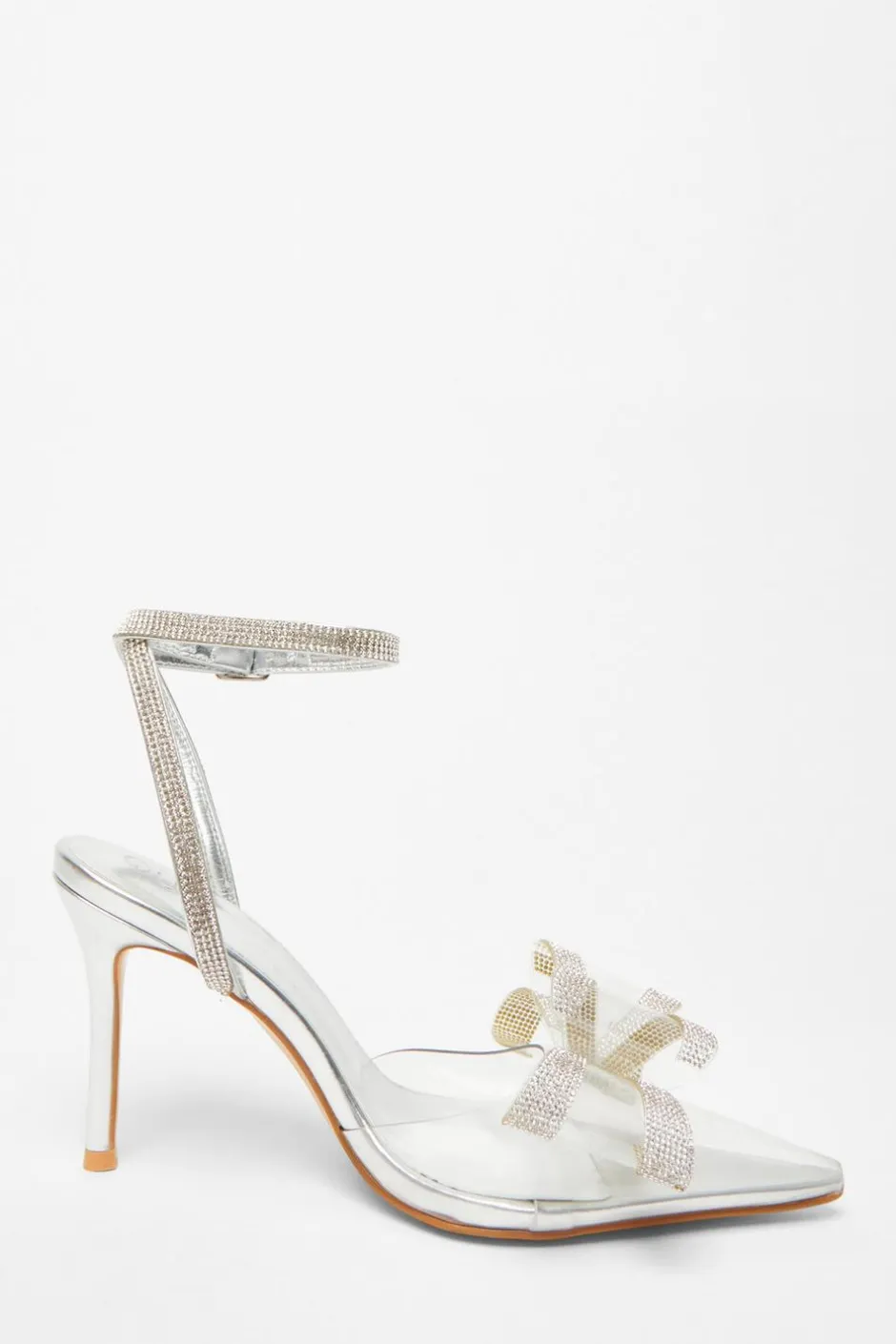 Quiz Bow Diamante Court Heels Silver Discount