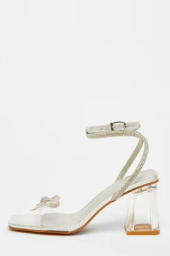 Quiz Silver Bow Heeled Sandals Discount