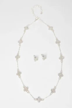 Quiz Clover Diamante Jewellery Set Silver Best