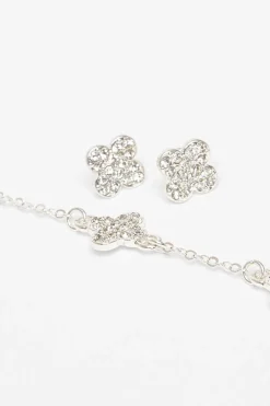 Quiz Clover Diamante Jewellery Set Silver Best