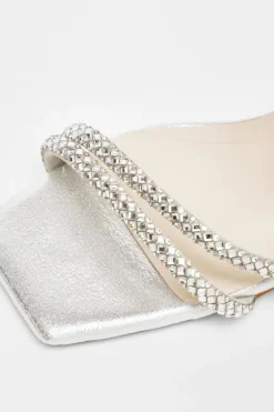 Quiz Diamante Asymmetric Heeled Sandals Silver Clearance