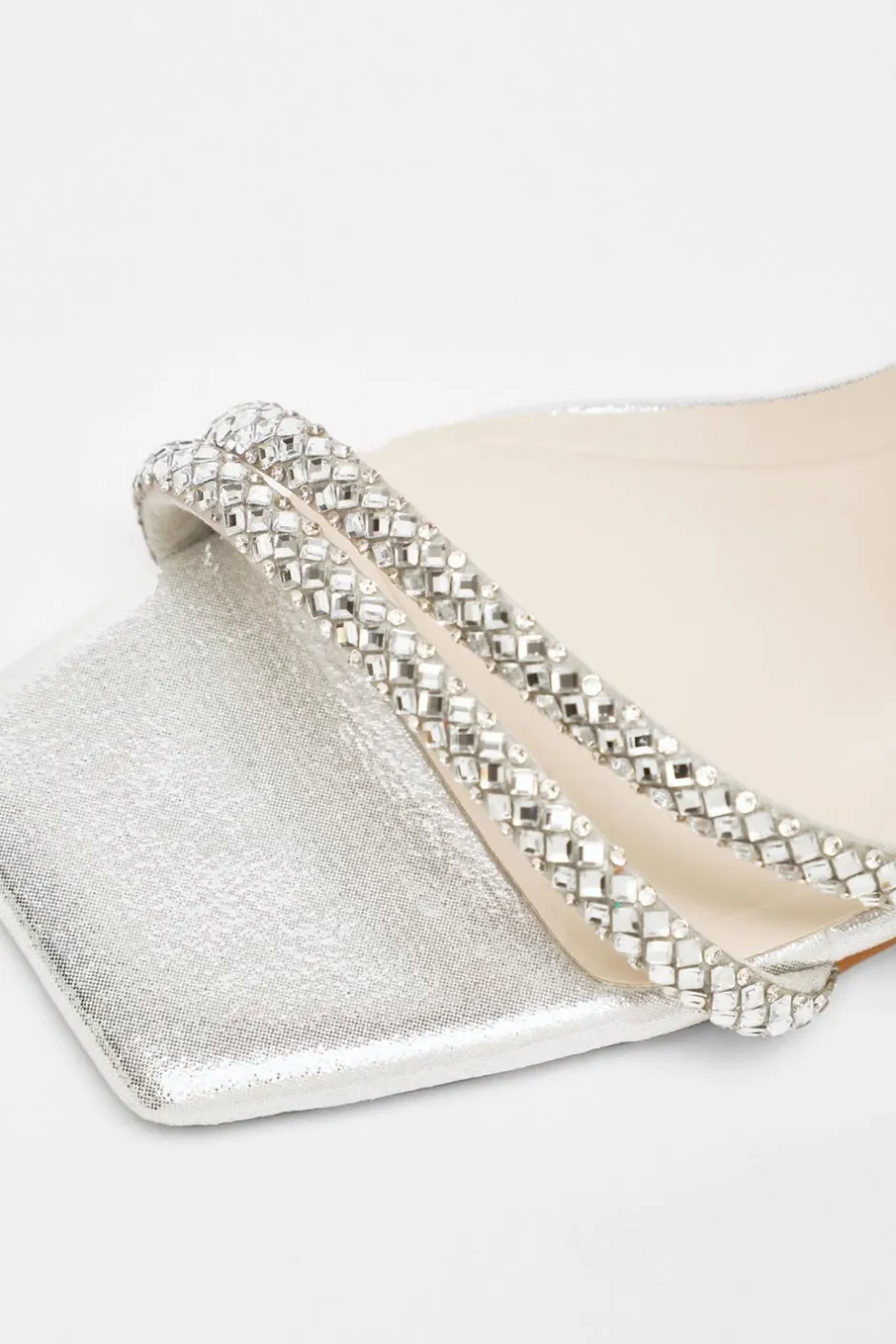Quiz Diamante Asymmetric Heeled Sandals Silver Clearance