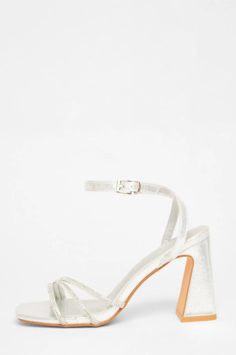 Quiz Diamante Block Heels Silver Discount