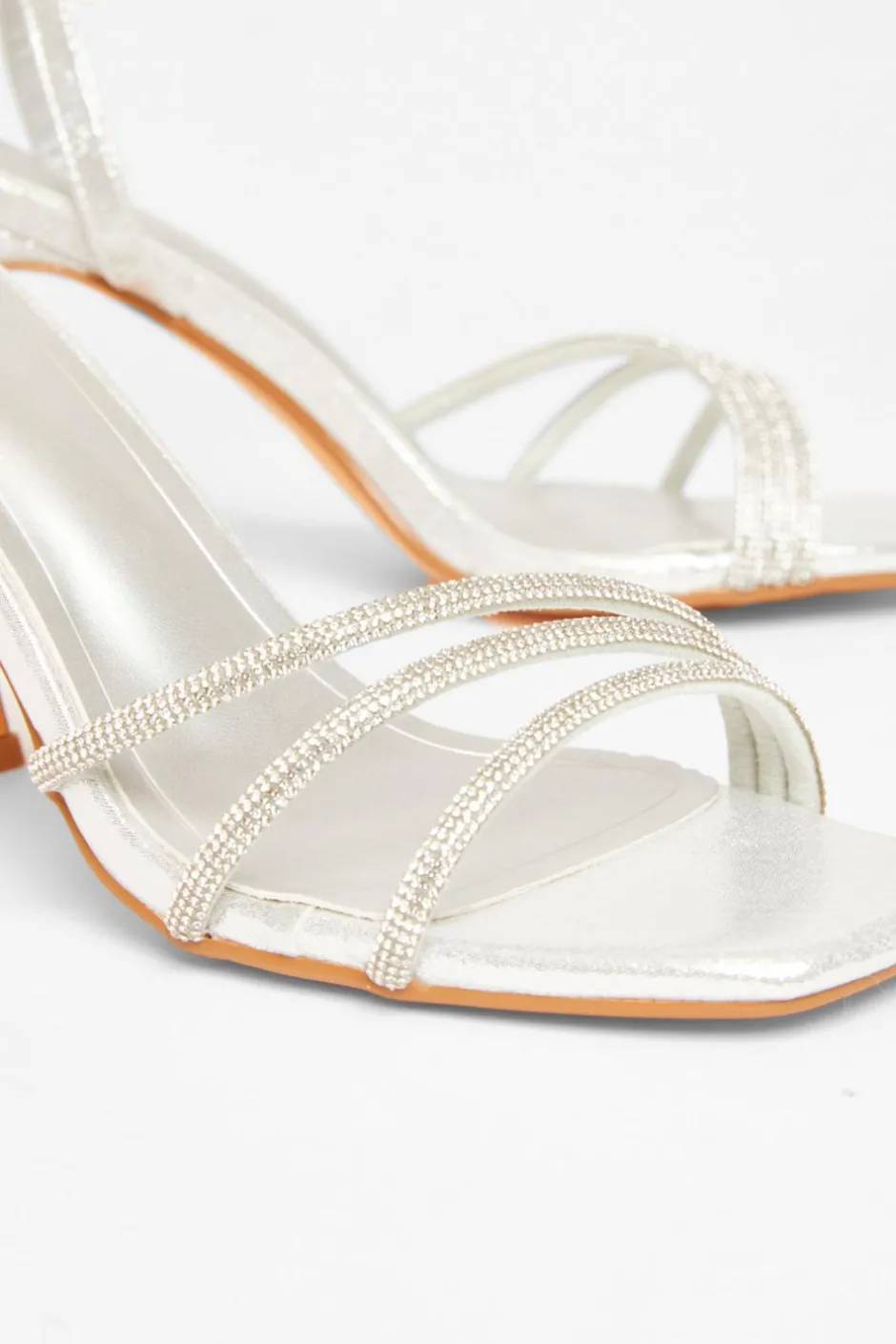 Quiz Diamante Block Heels Silver Discount