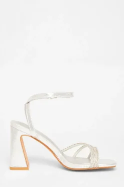Quiz Diamante Block Heels Silver Discount