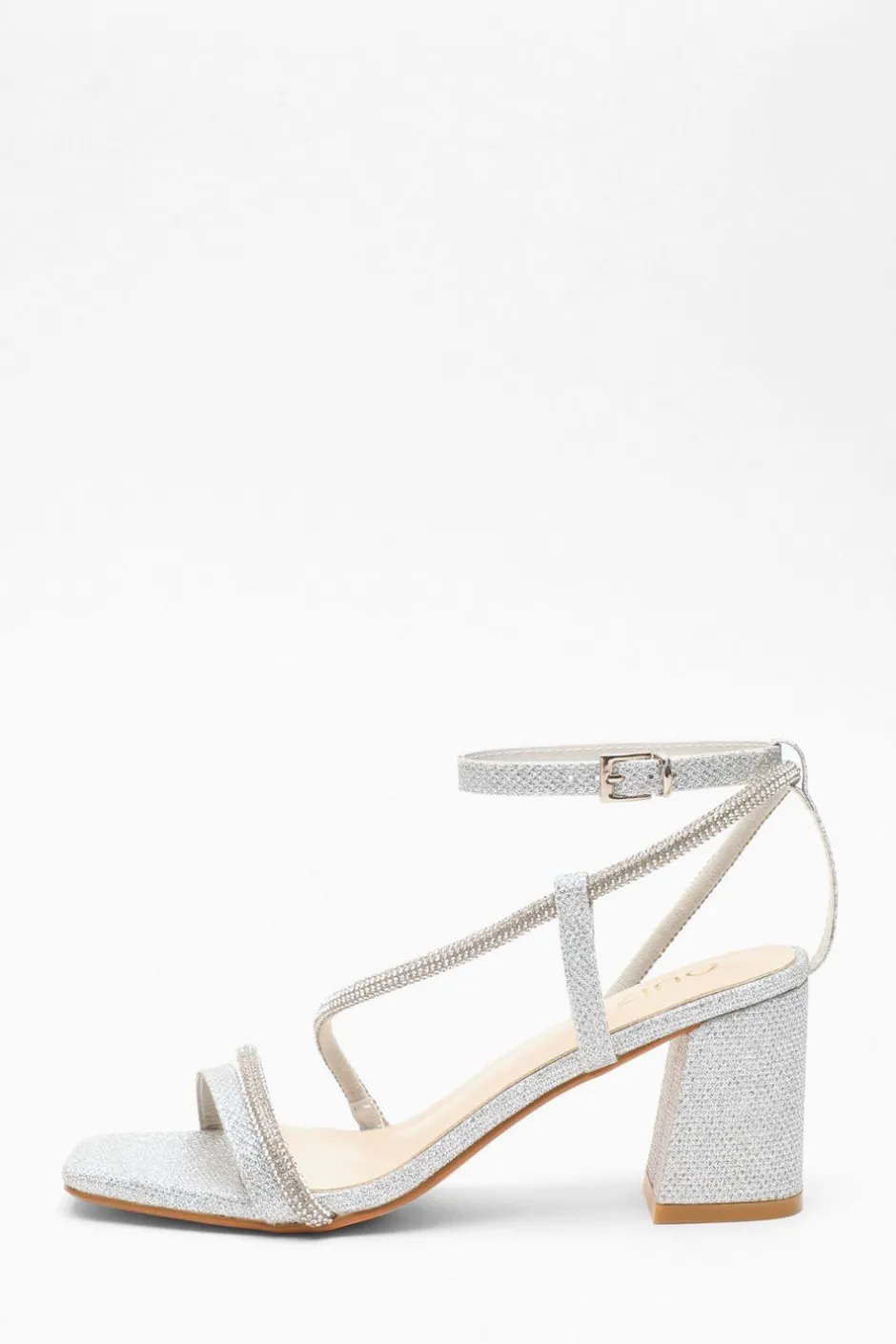 Quiz Diamante Block Heeled Sandals Silver Clearance