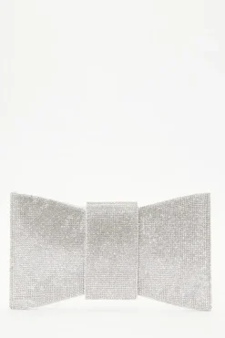Quiz Silver Diamante Bow Bag Outlet