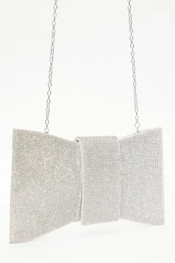 Quiz Silver Diamante Bow Bag Outlet