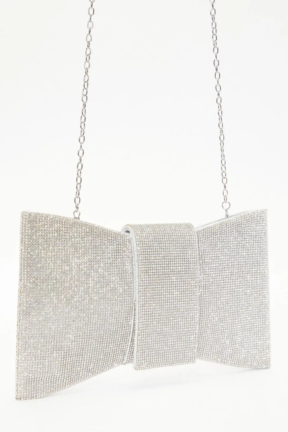 Quiz Silver Diamante Bow Bag Outlet