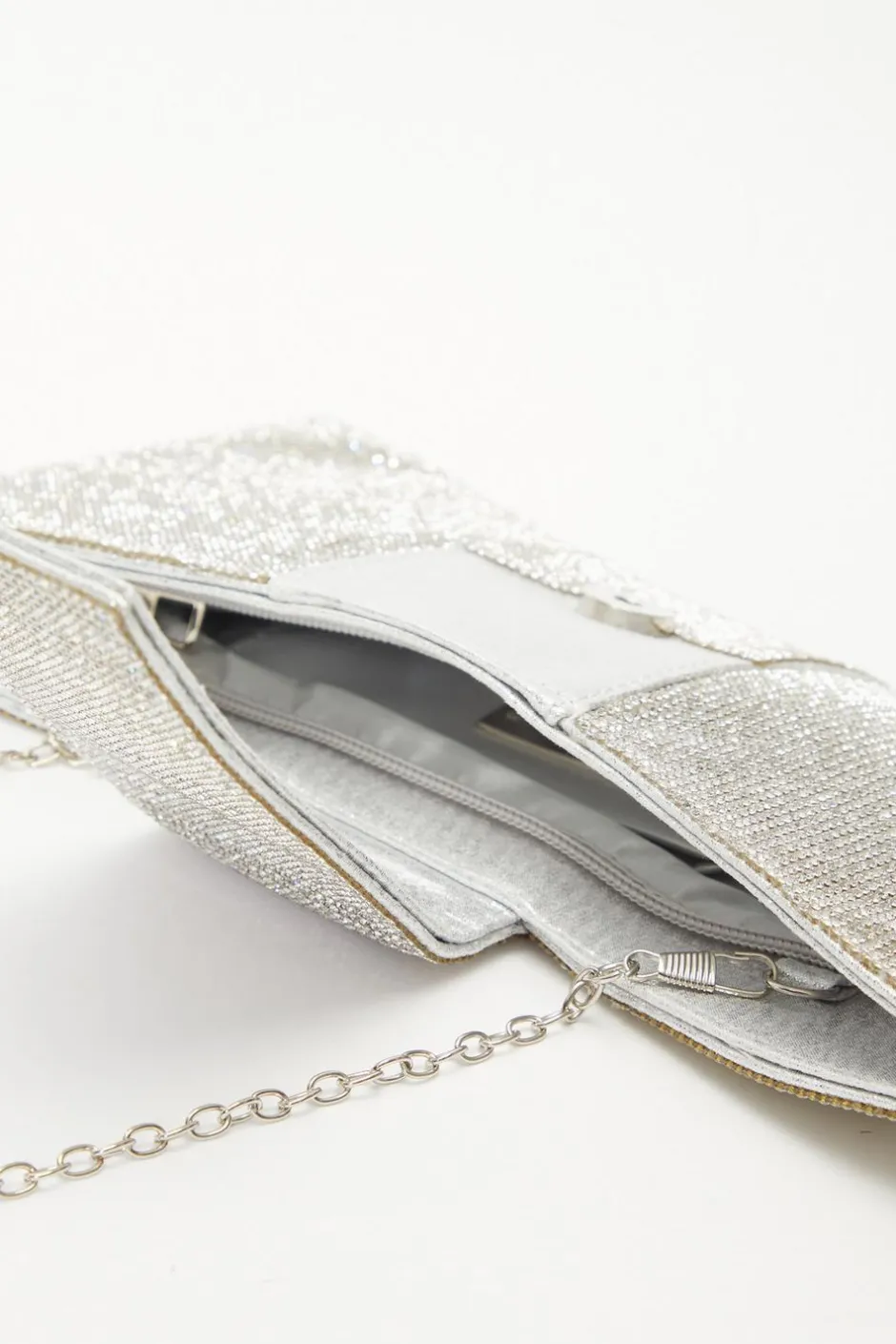 Quiz Silver Diamante Bow Bag Outlet