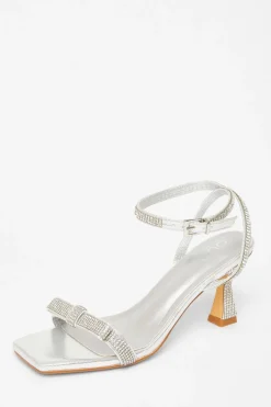 Quiz Diamante Bow Front Heels Silver Best