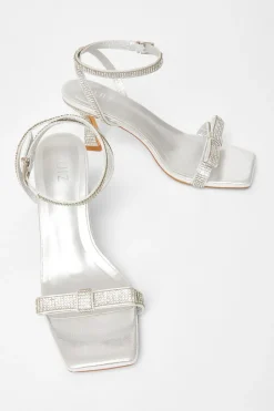 Quiz Diamante Bow Front Heels Silver Best