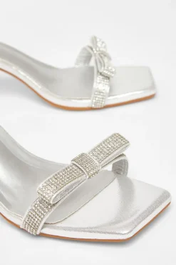 Quiz Diamante Bow Front Heels Silver Best