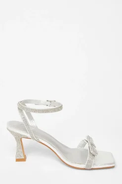 Quiz Diamante Bow Front Heels Silver Best