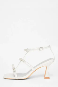 Quiz Diamante Bow Heels Silver New