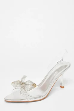 Quiz Diamante Bow Heels Silver Best