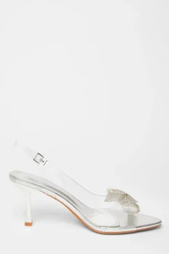 Quiz Diamante Bow Heels Silver Best