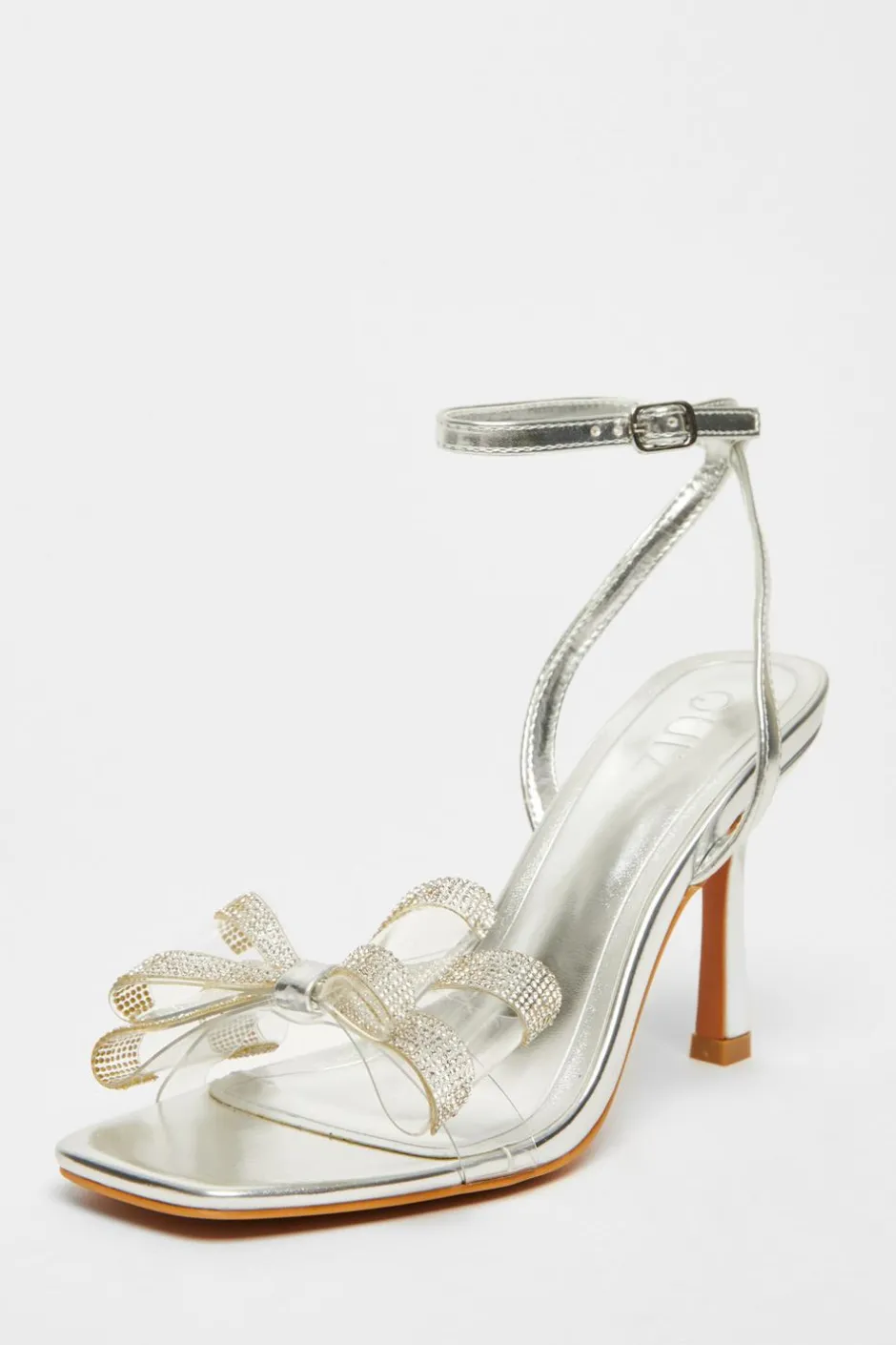Quiz Diamante Bow Heels Silver New