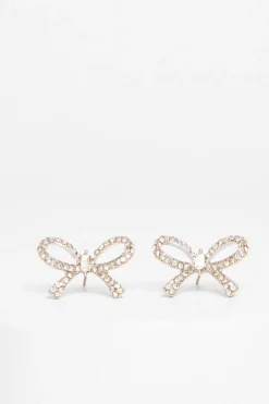 Quiz Diamante Bow Stud Earrings Silver Sale