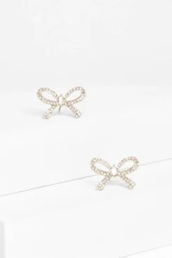 Quiz Diamante Bow Stud Earrings Silver Sale