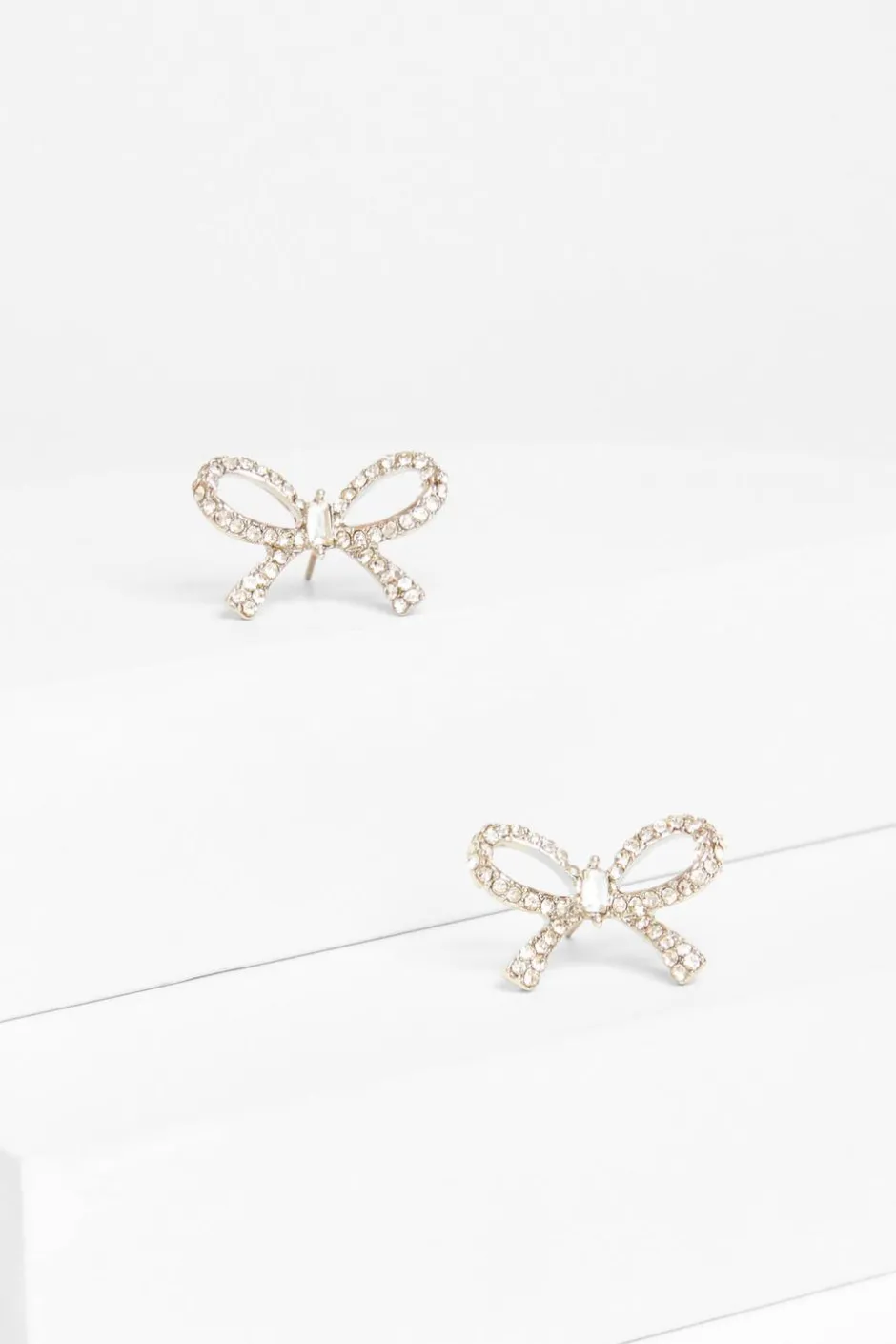 Quiz Diamante Bow Stud Earrings Silver Sale