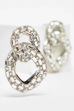 Quiz Silver Diamante Chain Drop Earrings New