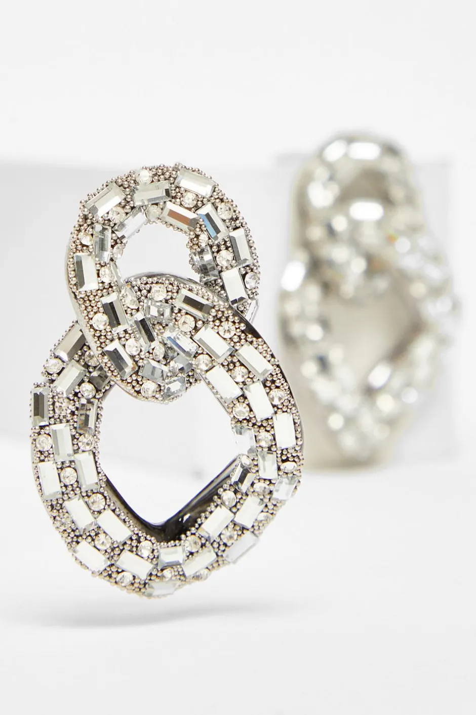 Quiz Silver Diamante Chain Drop Earrings New