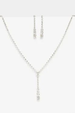 Quiz Silver Diamante Circle Drop Jewellery Set Discount