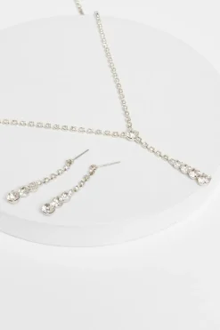 Quiz Silver Diamante Circle Drop Jewellery Set Discount