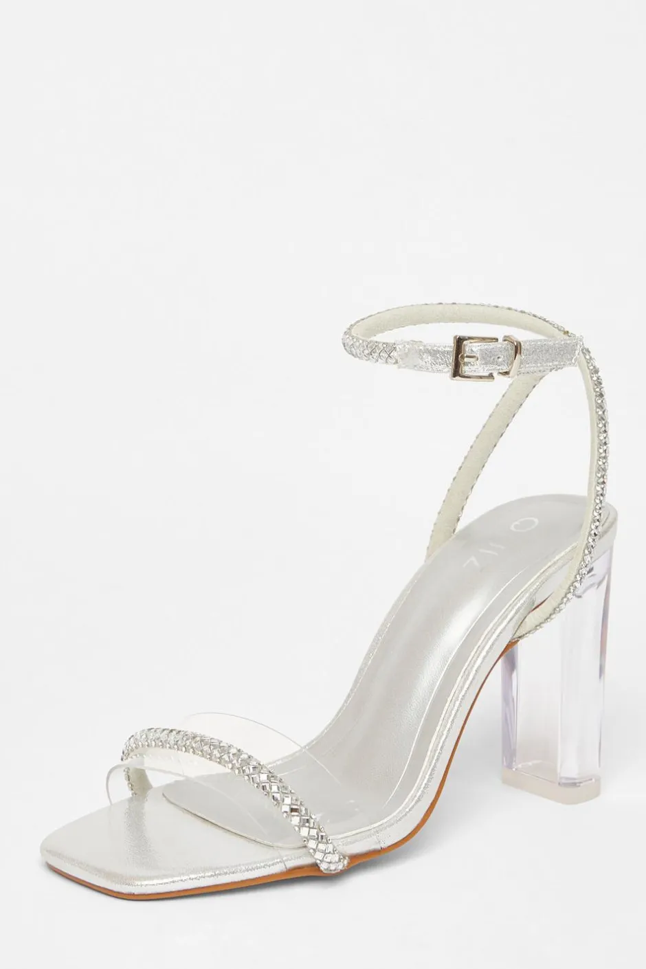 Quiz Diamante Clear Block Heels Silver Online