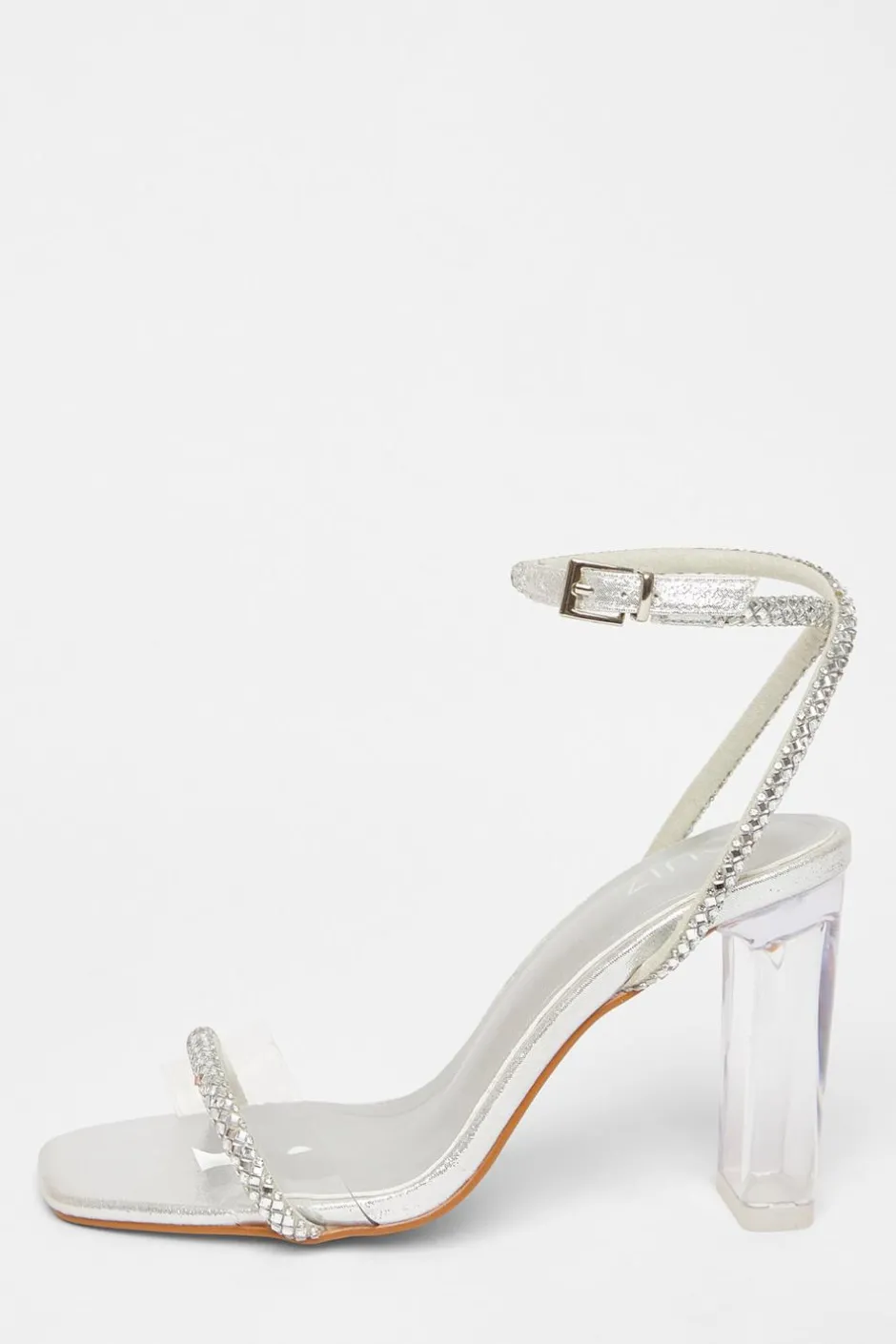 Quiz Diamante Clear Block Heels Silver Online